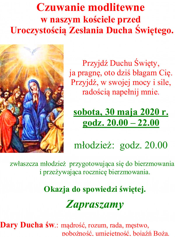 WIGILIA  UROCZYSTOŚCI  ZESŁANIA  DUCHA  ŚWIĘTEGO