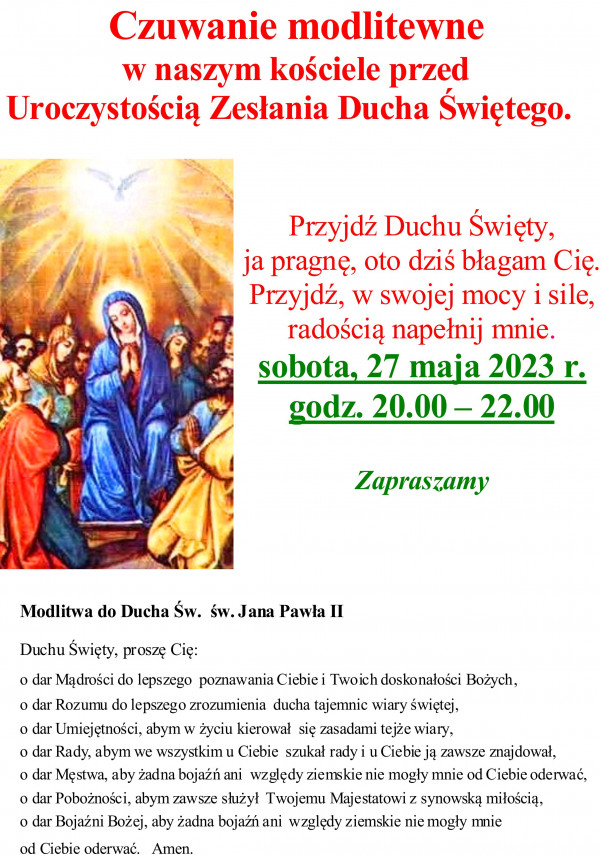 CZUWANIE  MODLITWENE  PRZED  ZESŁANIEM  DUCHA  ŚWIĘTEGO