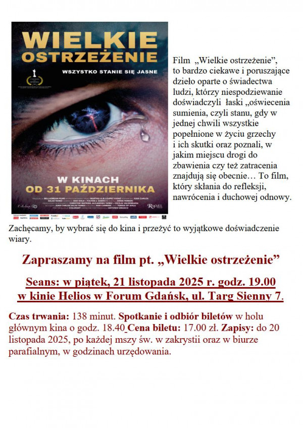 ZAPRASZAMY  NA  FILM  "WIELKIE  OSTRZEŻENIE"